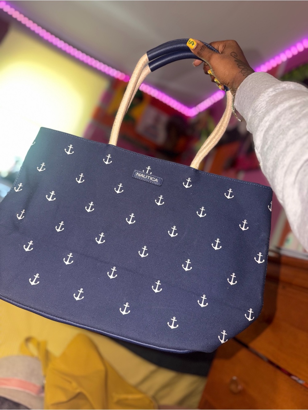 Nautica Navy Anchor Canvas Tote Bag